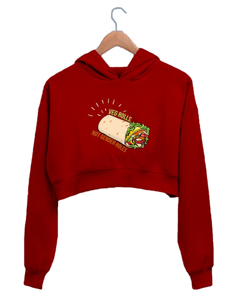 Quirkipedia VEG ROLLS NOT GENDER ROLES Feminism Feminista, Wordplay, Womens Crop Hoodies